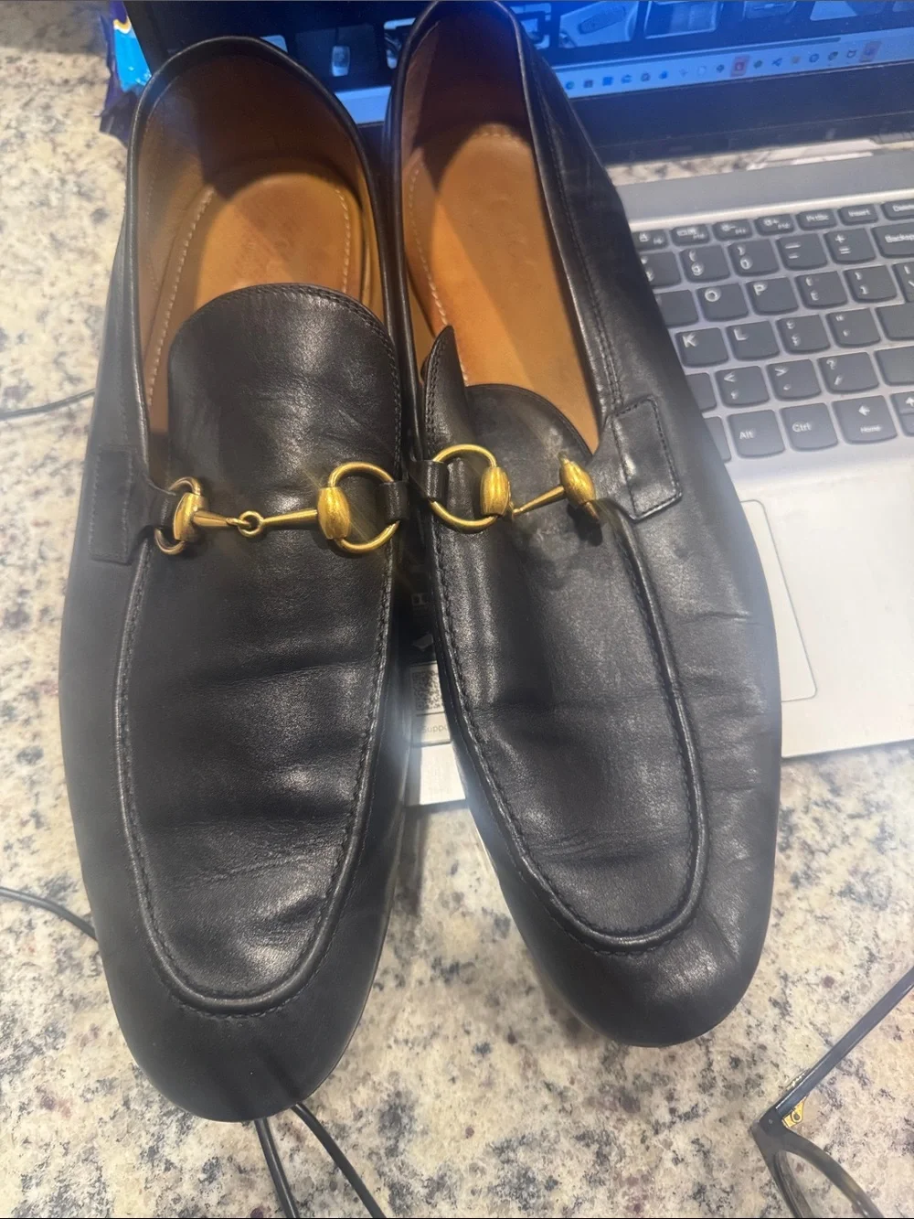 Gucci Black Leather Horsebit Slip-On Loafers with Gold Hardware